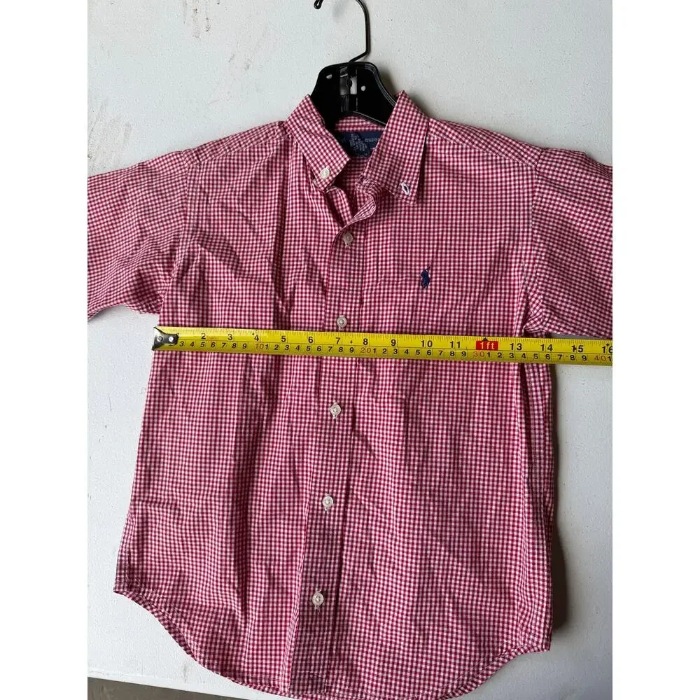 Ralph Lauren Boys Size 6 Red Gingham Short Sleeve Button-Down Shirt